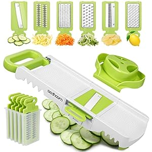 Sedhoom 6-in-1 Mandoline Slicer Foldable Mandolin Vegetable Slicer Multi Blade Potato Veggie Slicer Julienne Shredder Cheese Grater Food Cutter for Veggies Fruits Meal Prep
