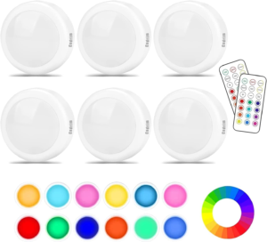 Cadrim Puck Lights, LED Color Changing Puck Lightings and Dimmable Under Cabinet Lights Battery Powered Under Counter Lights with 2 Remote Controls for Kitchen(6 Pack)