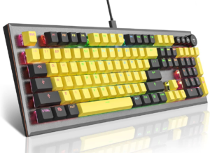 PowerLead Gaming Keyboard, Programmable Settings with N-Key Flip, Dedicated Media Keys and Lighting Controls, Includes Detachable Leather Wrist Rest, Keyboard Compatible with PC/Android/Linux/iOS