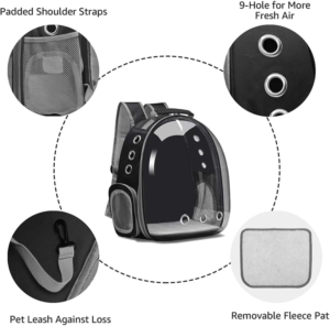 Animal Carrier Backpacks,Transparent Space Capsule Bubble Pet Backpack Bag for Small Dogs Cats Airline Approved Travel Carrier (Black)