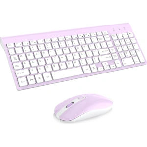 Wireless Keyboard and Mouse Combo, Ultra-Slim EasyTyping with Laptop X-Keys Design, 2-in-1 USB Receiver, Silent Comfortable Ergonomic Keyboard for MacBook/Pc Computer/Desktop -Purple