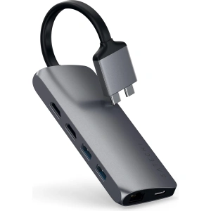 Satechi Type-C Dual Multimedia Adapter with Dual 4K HDMI, USB-C PD, Gigabit Ethernet, Micro/SD Card Readers, USB 3.0 - for M2/ M1 MacBook Pro/Max (Silver)
