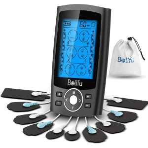 Belifu Dual Channel TENS EMS Unit 24 Modes Muscle Stimulator for Pain Relief Therapy, Electronic Pulse Massager Muscle Massager with 10 Pads, Dust-Proof Drawstring Storage Bag，Fastening Cable Ties