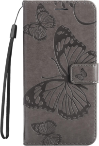 Blllue Wallet Case Compatible with Samsung Note 10 Lite, Big Butterfly PU Leather Flip Folio Shockproof Cover for Galaxy A81 (Grey)
