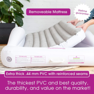 Inflatable Toddler Bed by Plum Hollow Kids – Children Travel Bed – Portable Kid Mattress – 62 x 40 x 12-inch Air Mattress with Rail Bumper