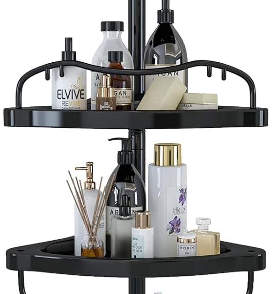 Shower Caddy Corner, 56 to 125 Inch Adjustable Tension Pole Corner Shower Caddy with ABS Baskets,Rustproof Stainless Pole, Drill Free Shower Rack, Large Shower Storage Shelf for Inside Shower