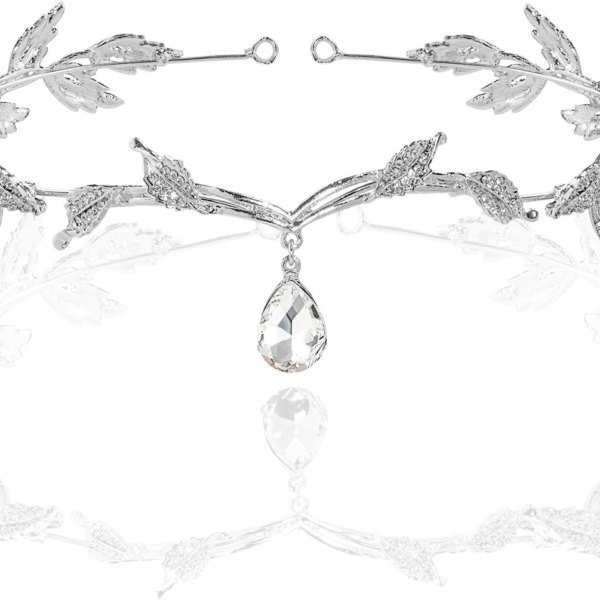 BABEYOND Elegant Rhinestone Leaf Wedding Bridal Bridesmaid Forehead Band Dangle Rhinestone Bridal Tiara Crown with Gift Box , Silver, One size