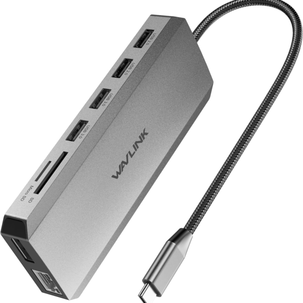 WAVLINK USB C Docking Station Dual Monitor, Triple Display, USB C to 2 HDMI,DisplayPort, PD Charging, Ethernet, 5 USB, SD/TF Read, Audio for MacBook Dell HP Lenovo Surface, Dark Grey