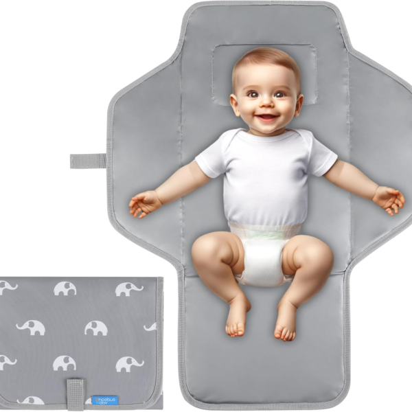 PHOEBUS BABY Portable Changing Pad Travel - Waterproof Compact Diaper Changing Mat with Built-in Pillow - Lightweight & Foldable Changing Station, Newborn Shower Gifts(Cute Elephant)