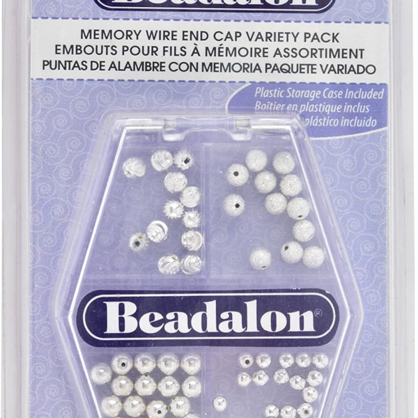 Beadalon Memory Wire End Caps, Variety Pack, Silver Plated, 24 pc 3 mm, 24 pc 4 mm, 12 pc 4 mm Corrugated, 12 pc 4 mm Sparkle