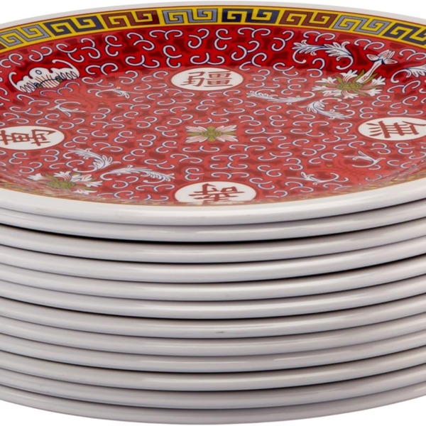 Thunder Group Peacock Collection 12-Pack Plate, 9-1/8-Inch, Melamine, Red
