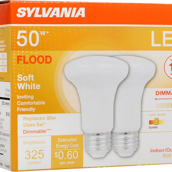 Sylvania Home Lighting 73993, 50W Equivalent, R20 Led Dimmable Light Bulb, Efficient 5W, Soft White (2 Pack)