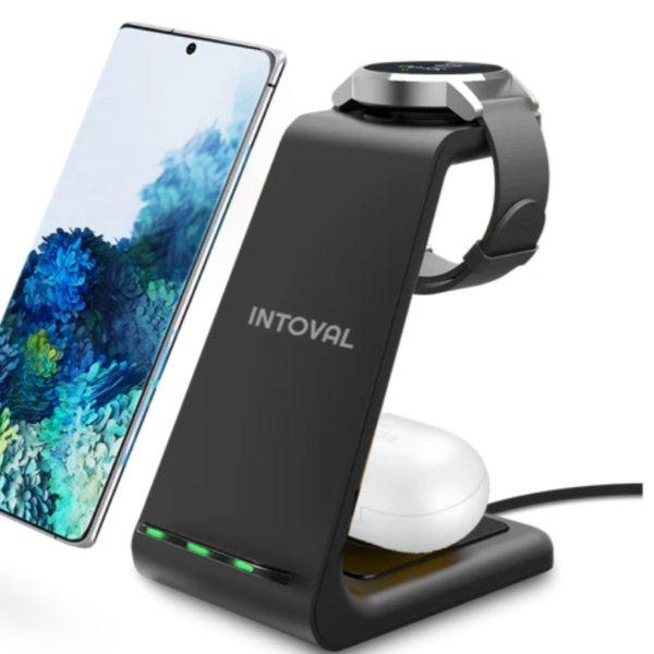 Intoval Wireless Charger,Wireless Charging Station for Samsung Galaxy Phone/Watch/Buds,Fit for Note 20/Note 10/S21/S20,Galaxy Watch 4/3,Active 2/1,Galaxy Buds/Pro/+/Live(S3,Black)