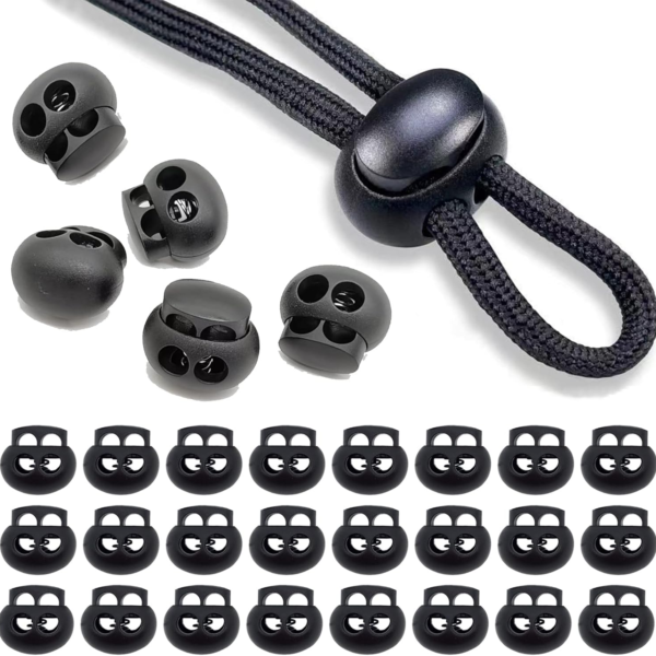 Spring Cord Lock, End Stopper Fastener Slider Toggles Double Hole Spring Plastic Lock End Toggle Clip for Shock Cord, Drawstring, Elastic Cord, Shoelace Locks, Parachute Buckle