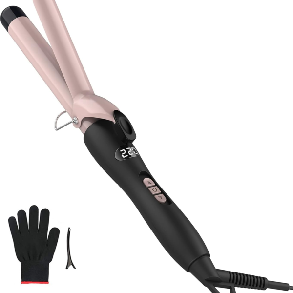 Pretfy 1" Curling Iron, Hair Curler Curling Wand 1 1/2-Inch of Ceramic Tourmaline, Coating Barrel LCD Display, 140-428℉ Adjustable Temperature, Dual Voltage, Include Heat Resistant Glove, 1 Hair Clip