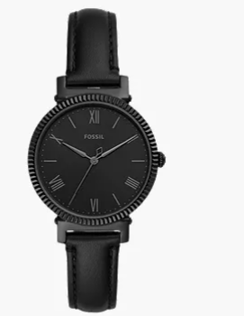 Fossil Three-Hand Black Leather Watch