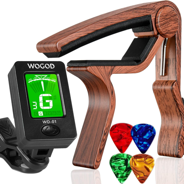 Guitar Tuner and Guitar Capo, Clip-On Tuner with Rosewood Color Capo for Acoustic Electric Guitar Bass Ukulele