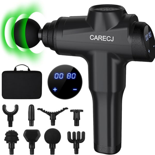 Muscle Massage Gun, CARECJ Massage Gun Deep Muscle Massager with 8 Massage and Relaxation Heads, Ultra Quiet for Recovery from Fatigue and Relaxation (Black)