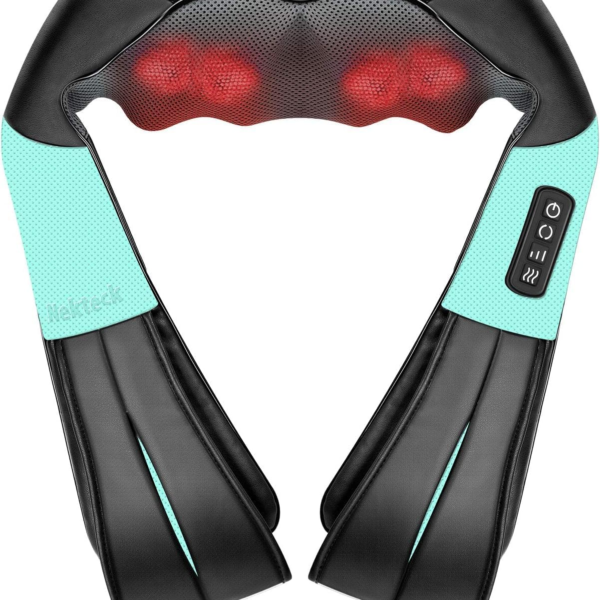 Nekteck Shiatsu Back Neck Massager, Deep Kneading Shoulder Massager with Heat, Waist Massage Pillow for Home Car and Office Use (Blue)