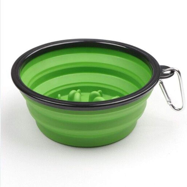 Portable Travel Pet Bowl Slow Feeder, Collapsible Dog Bowl, Foldable Expandable Cup Dish for Pet Cat Food Water Feeding (Green)