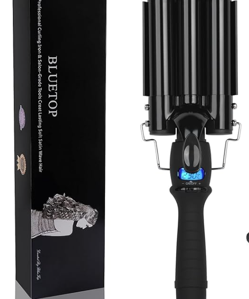 Three Barrel Curling Iron Professional Hair Waver, Ceramic Hair Curler Adjustable Temp Triple Barrel Crimper Hair Tool with LCD Display, Hair Iron Dual Voltage Wave Wand Fast Heating Iron Wavy Hair