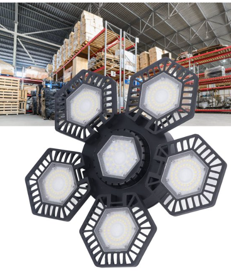 Garage Light, AC 85-277V Deformable Light 5 Folding Panel Quick Cooling White Lighting for Workshop