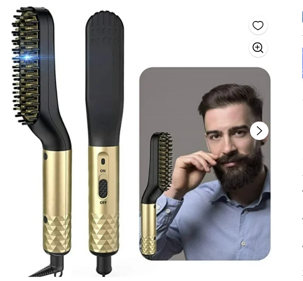 Toytexx 2-in-1 Hair & Beard Straightening Brush – Heated Anti-Scald Styling Tool for Men-Gold