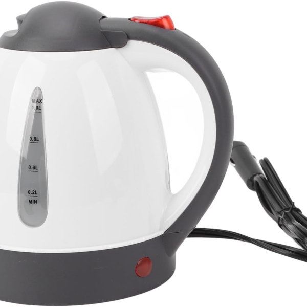 24V/12V Travel Electric Kettle, 1000ml Battery Powered Kettle, 12 Volt Appliances for Camping, Road Trip Travel Cigarette Lighter Car Truck Heated Water Tea Coffee Kettle (White)