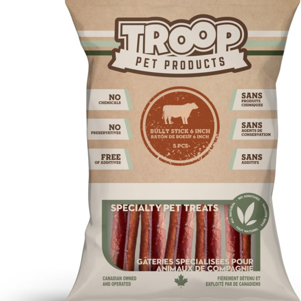 Beef Bully Sticks, Natural, Single Ingredient, Dehydrated Dental Chew, 6 inch, (Pack of 10)