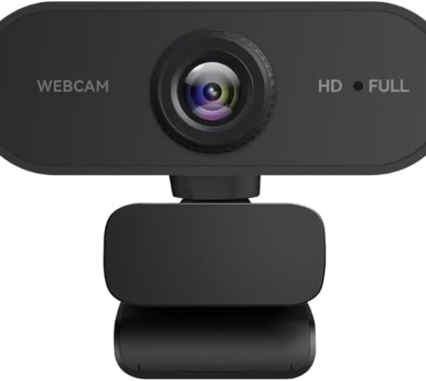 1080p Webcam with Dual Stereo Microphones & Privacy Cover, Full HD USB Desktop Web Computer Camera with Auto Light Correction for Video Conferences, Compatible with Windows & Mac, PC & Laptop