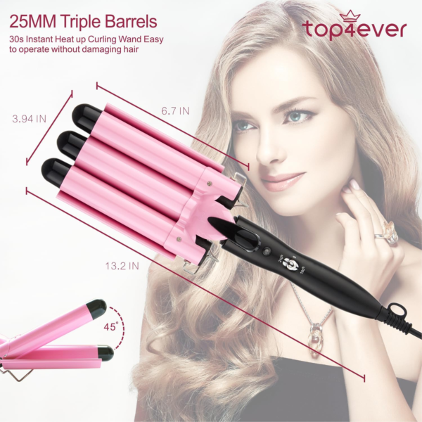3 Barrel Curling iron Hair Waver 25mm Professional Ceramic Hair Curler with Two Temperature Control, Fast Heating 1inch Triple Barrel Crimper Wand for Waving Hair
