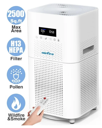 Air Purifiers for Home Large Room up to 3000 Sq Ft, CADR Upgrade to 500 m³/h H14 Ture Hepa Air Filter, Air Purifier with Air Quality Monitor, 22dB Sleep Mode for Bedroom, Living Room, White