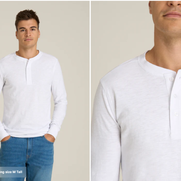 Three-Button Long Sleeve Slub Henley for Tall Men