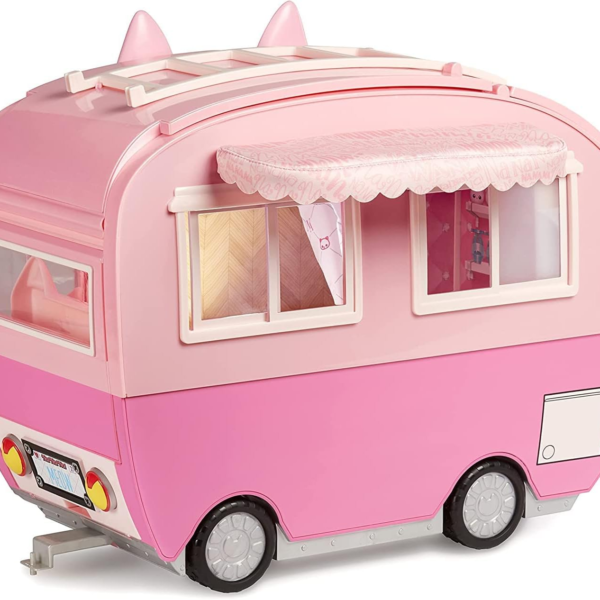 Na! Na! Na! Surprise Kitty-Cat Camper, Pink Camper Vehicle with Cat Ears and Tail, 7 Play Areas Including Full Kitchen, Hammock and Accessories, Doll Car Multicolor