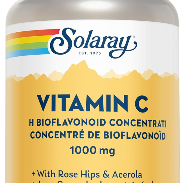 Solaray Vitamin C with Rose Hips, Acerola & Bioflavonoids | 1000mg | Supports Immune Function & Healthier Skin, Hair, Nails | Non-GMO | Vegan | 100 Ct