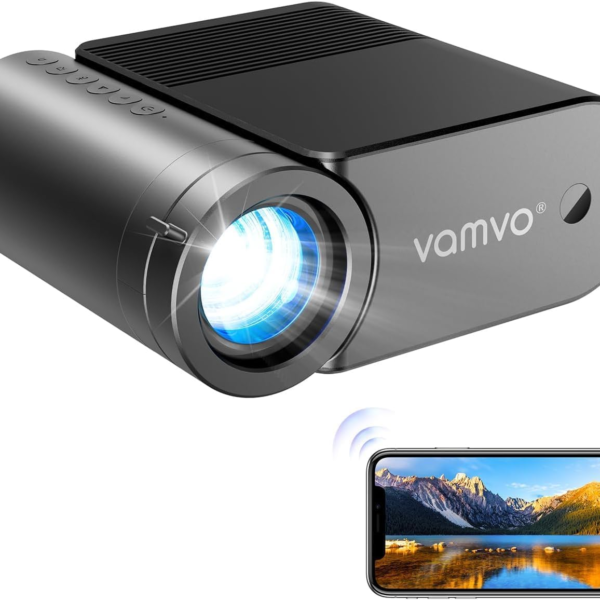 vamvo Portable Projector WiFi VideoProjector 1080P 200" Portable Movie Projector, Outdoor Projectors with Stylish streamlined Design, Compatible with phone/ Tablet/ Laptop/ TV Stick/ PS4 etc.