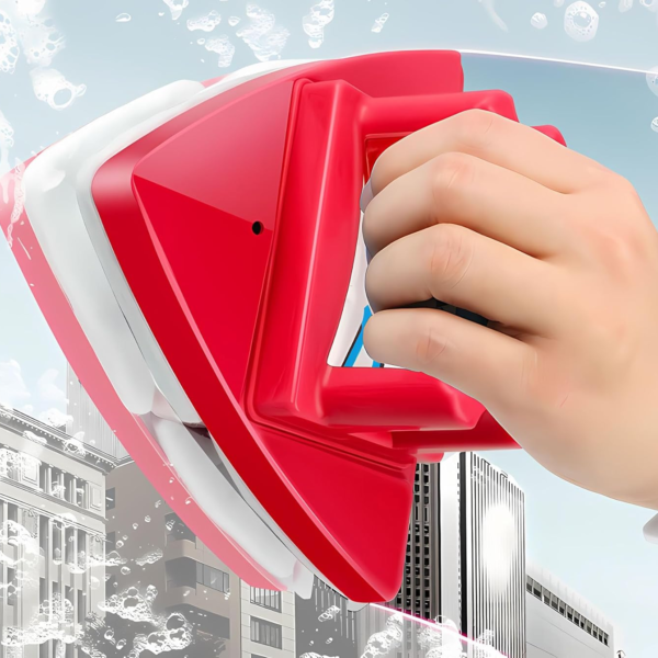 Fcare Outside Magnetic Window Cleaner, Double-Sided Brush Glass Wiper Cleaning Tools, Adjustable Magnetic Glider for High-Rise Double Glazed Thick Windows Thickness 0.3"-1.2" (red)