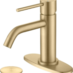 Brushed Gold Bathroom Faucet Single Hole, JXMMP Brass Single Handle Bathroom Sink Faucet with Pop Up Drain Assembly and Deck Plate