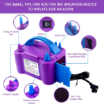600W Electric Dual-Nozzle Balloon Pump Get your party started in seconds! Save your breath and your time with this high-powered electric inflator, perfect for birthdays, weddings, and events.
