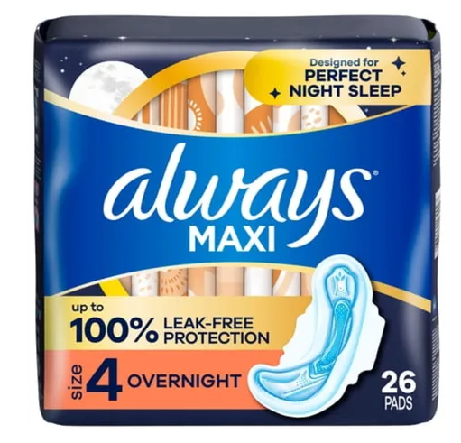 Always Size 4 Unscented Maxi Overnight Pads With Wings Feminine Care