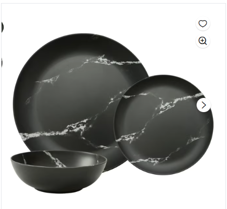 New Safdie & Co. 12-Piece Melamine Dinnerware Set – Black Matte Marble