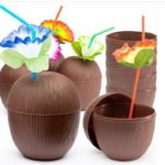 🍹 18-Pack Prextex Coconut Drink Cups with Flower Straws