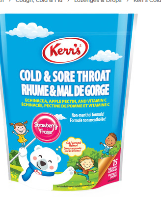 NEW Kerr's Cold & Sore Throat Lollypop Lozenges – Strawberry (Exp: Jan 2028)
