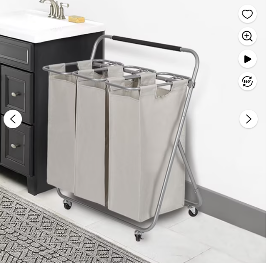 Mainstays 3-Bin Laundry Sorter Cart