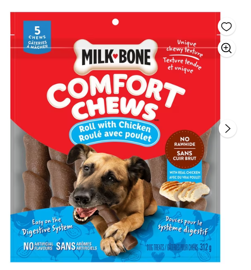 Brand New: Milk-Bone Comfort Chews Roll with Chicken Dog Treats (312g)
