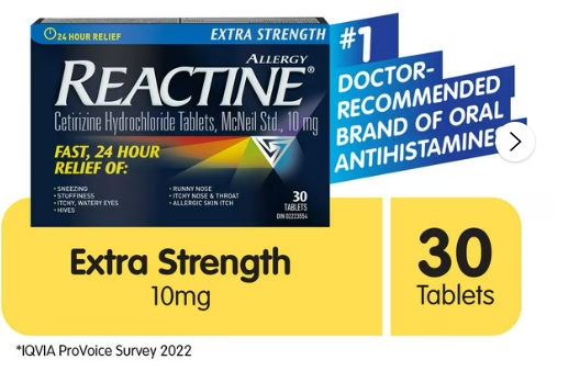 Reactine Extra Strength Antihistamine Tablets – 30 Count (Open Box)